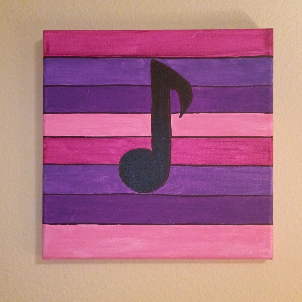 Handmade Pink Purple Musical Note Canvas Art 12x12 Wall Decor Music Room Gift